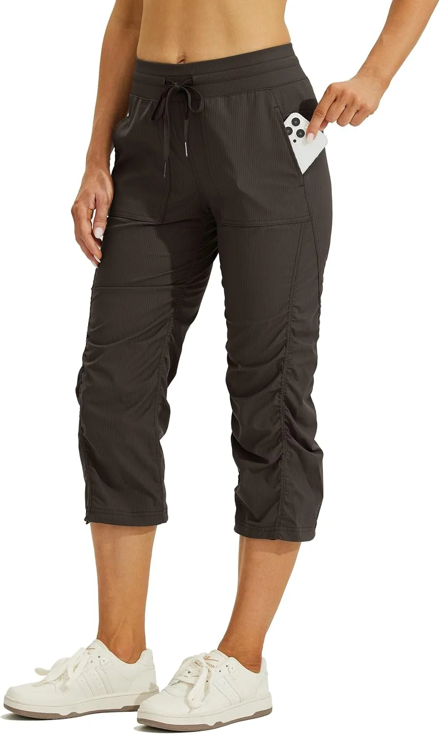 Willit Women's Quick-Dry Capris Hiking Travel Pants Striped Woven Workout Pants with Pockets Lightweight