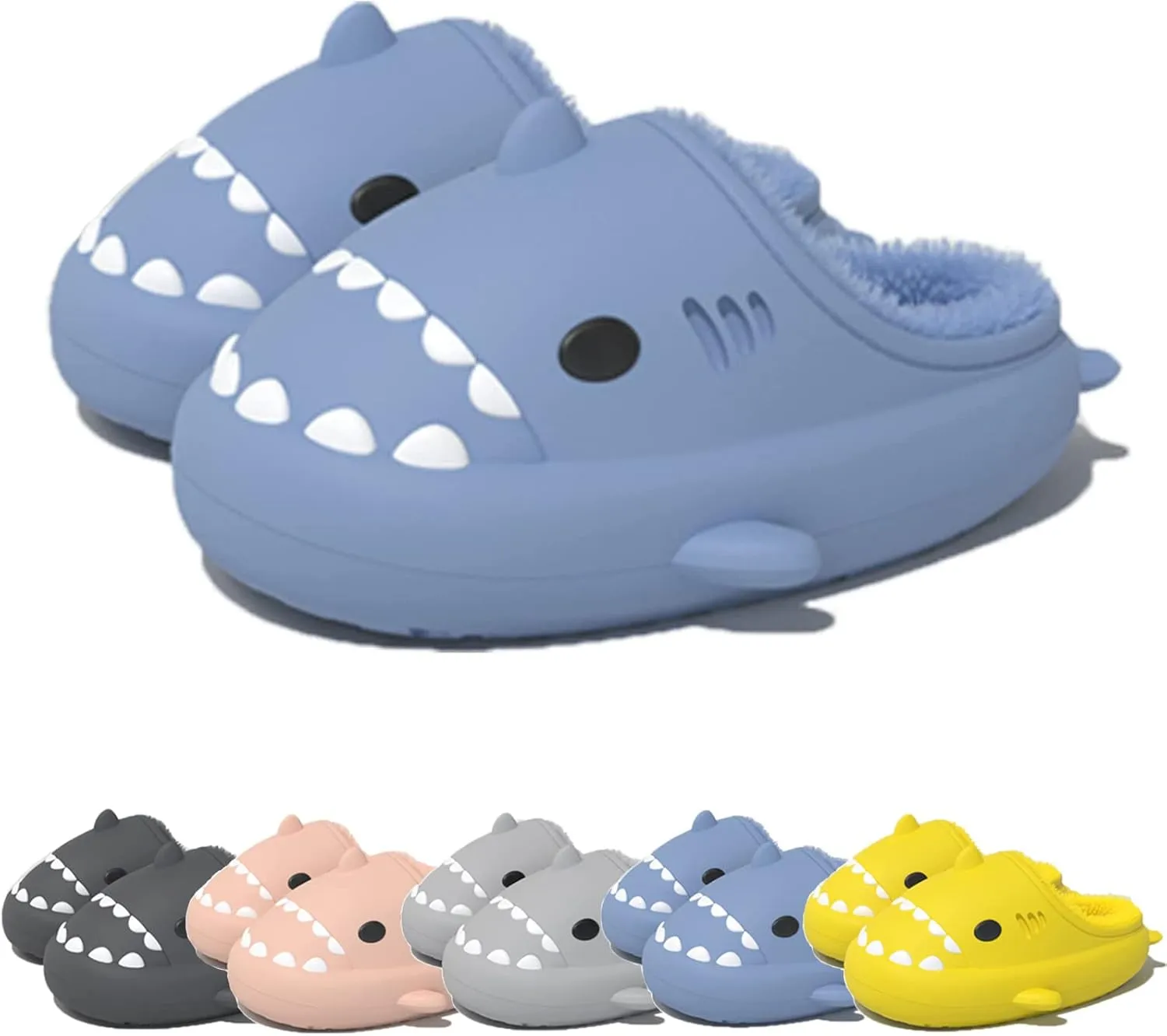 Winter Cloud Slides Shark Slippers Adults Cartoon Fuzzy Slippers Nonslip Soft Comfy Home Slippers (Blue,9.5,10.5,Men,8.5,9.5,Women,Medium)