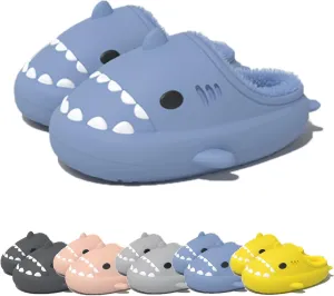 Winter Cloud Slides Shark Slippers Adults Cartoon Fuzzy Slippers Nonslip Soft Comfy Home Slippers (Blue,9.5,10.5,Men,8.5,9.5,Women,Medium)