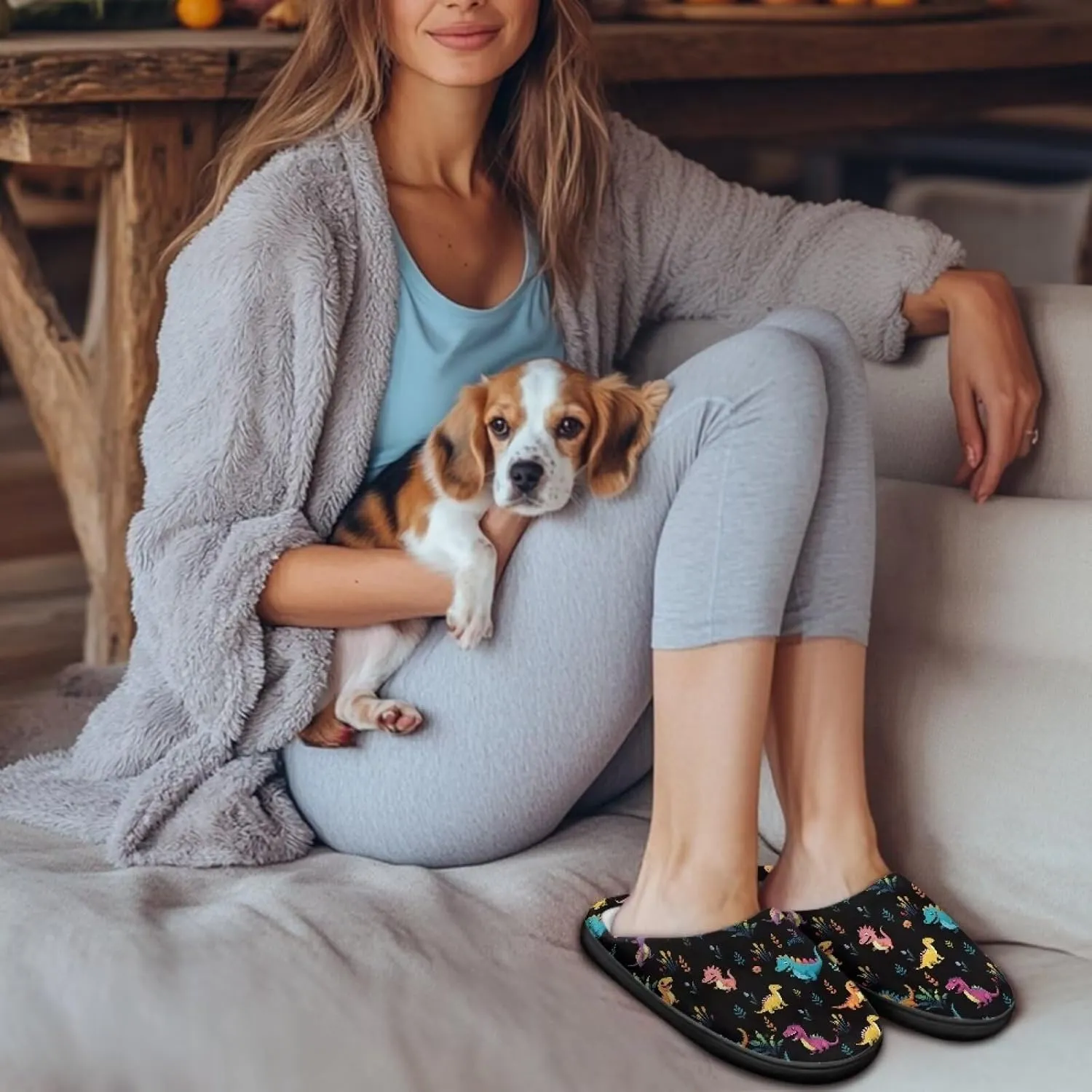 Winter Slippers for Women Men Lightweight Slip-on House Slippers Indoor Fluffy Shoes Size 34-50