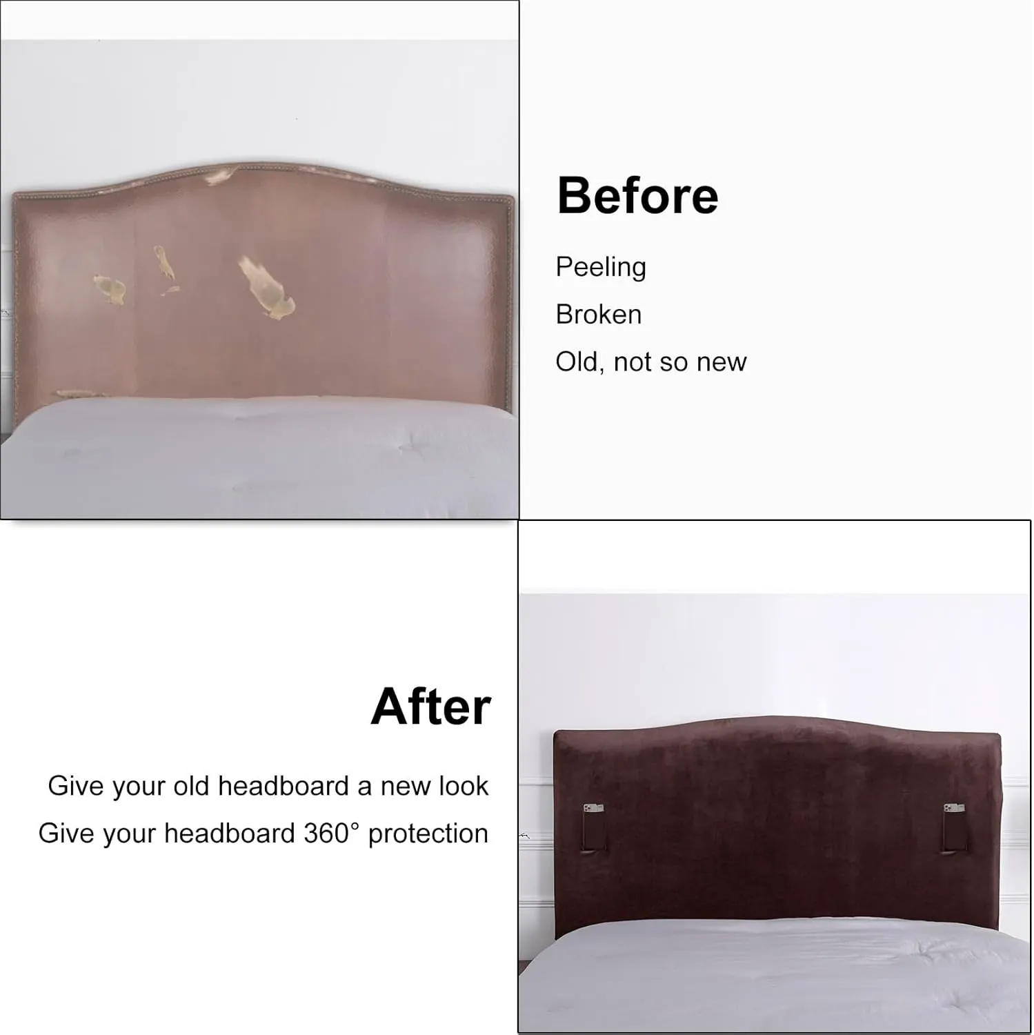 WOMACO Headboard Cover for Twin Full, Stretch Velvet Head Board Slipcover with Storage Pockets, Dustproof Bed Head Cover for Upholstered Headboard (Length (35" - 50"), Coffee)