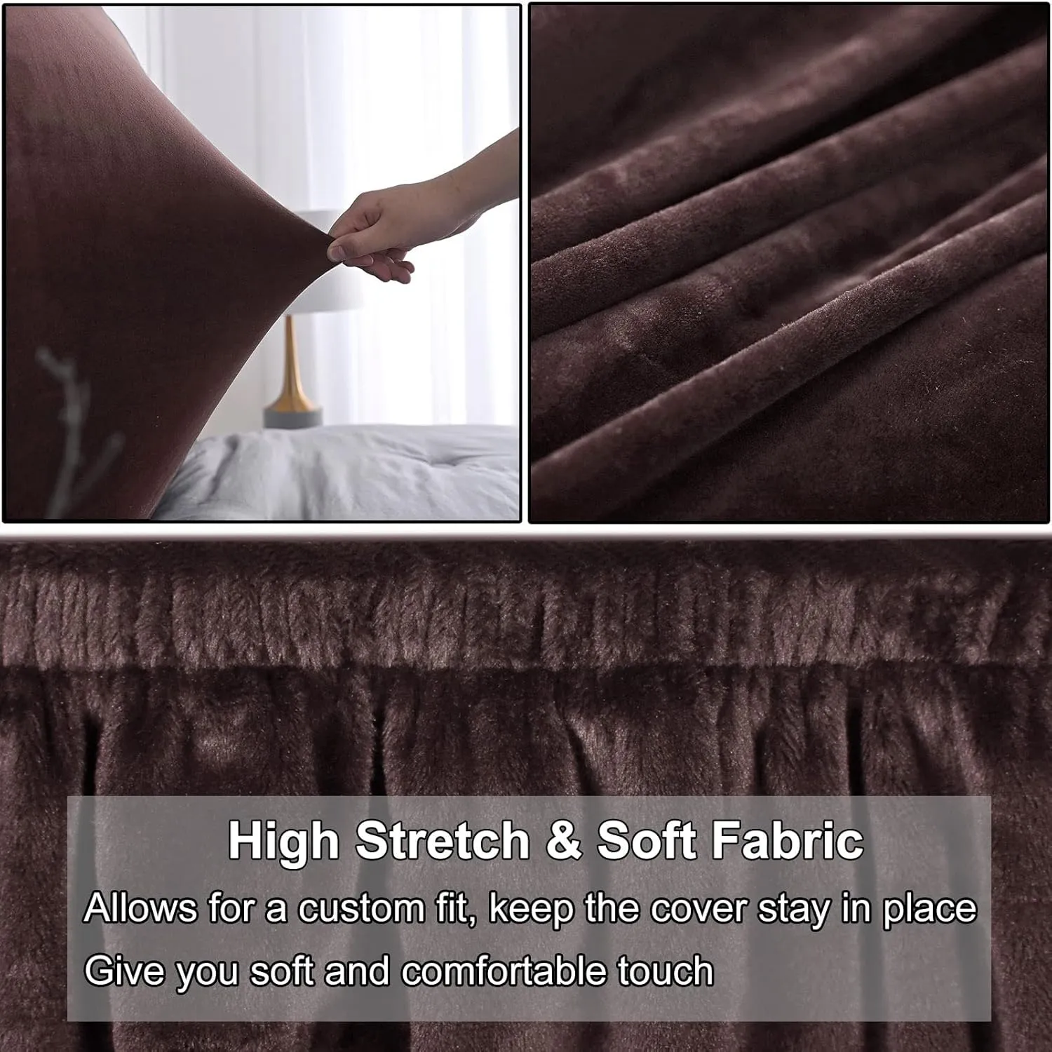 WOMACO Headboard Cover for Twin Full, Stretch Velvet Head Board Slipcover with Storage Pockets, Dustproof Bed Head Cover for Upholstered Headboard (Length (35" - 50"), Coffee)