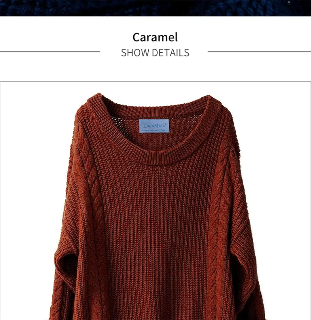 Women Cashmere Wool Autumn Winter Long Sweater Loose Vintage Soft Knit Jumper