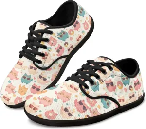 Women Comfortable Lace-Up Barefoot Shoes Lightweight Non Slip Sneakers Wide Toe Slip On Skate Shoe US Size 6-13.5 Black Sole