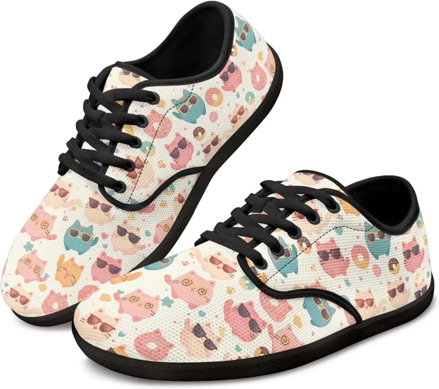 Women Comfortable Lace-Up Barefoot Shoes Lightweight Non Slip Sneakers Wide Toe Slip On Skate Shoe US Size 6-13.5 Black Sole