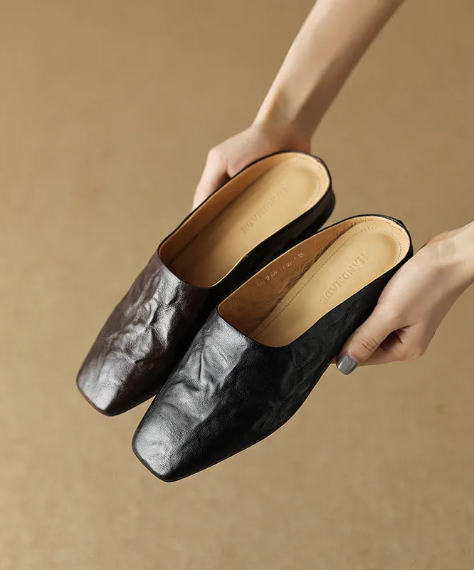 Women Comfy Brown Splicing Slide Sandals Square Toe