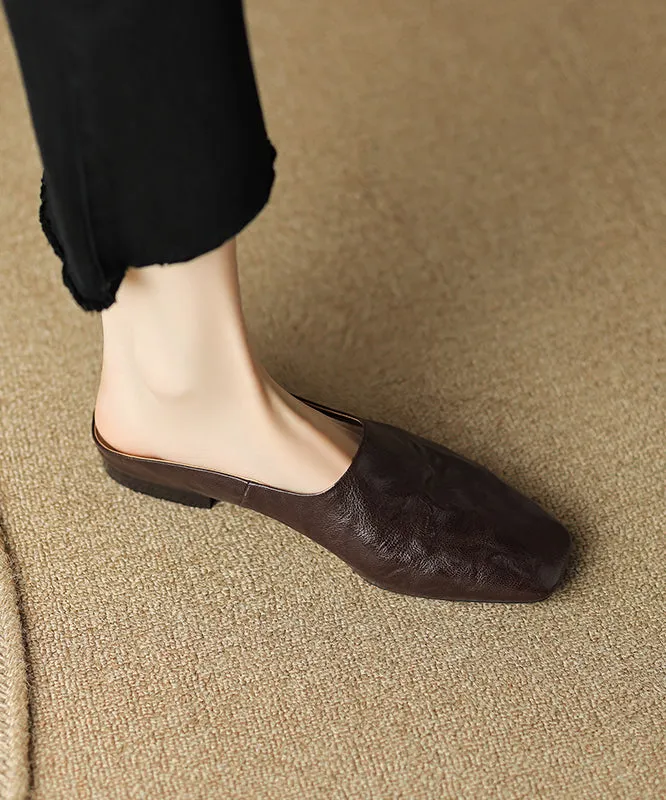 Women Comfy Brown Splicing Slide Sandals Square Toe