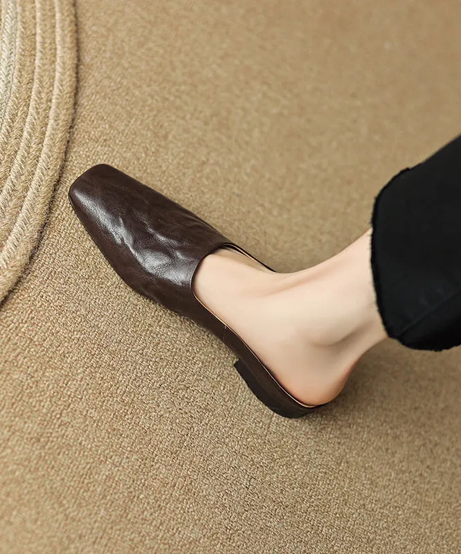 Women Comfy Brown Splicing Slide Sandals Square Toe