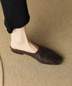 Women Comfy Brown Splicing Slide Sandals Square Toe