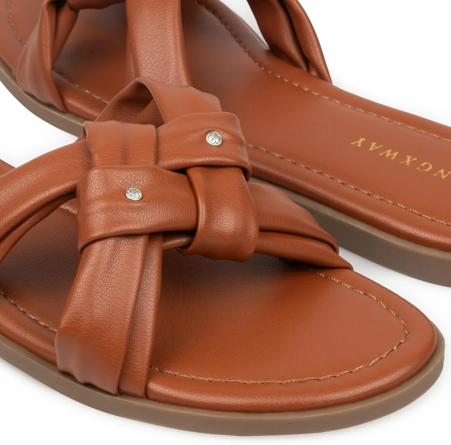 Women Dressy Sandals Strappy Knotted Slide Sandals Cute Comfy Open Toe Slip On Sandals