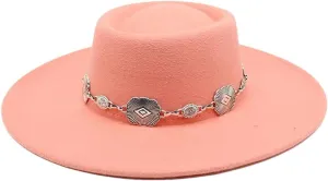 Women Felt Fedoras Hat Brim Formal Church Wedding Cap Concave Flat Derby Hats