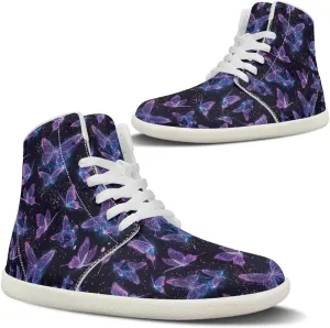 Women Hightop Sneakers Butterfly Print Leather Minimalist Barefoot Shoes Womens Wide Toe Walking Shoes Zero Drop Sneaker