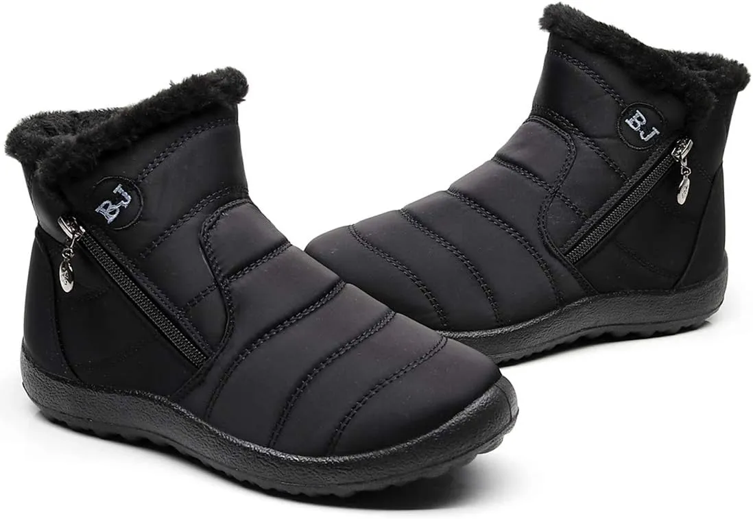 Women Men Lightweight Snow Boots Winter Anti-Slip Ankle Booties Waterproof Slip On Warm Fur Lined Sneaker