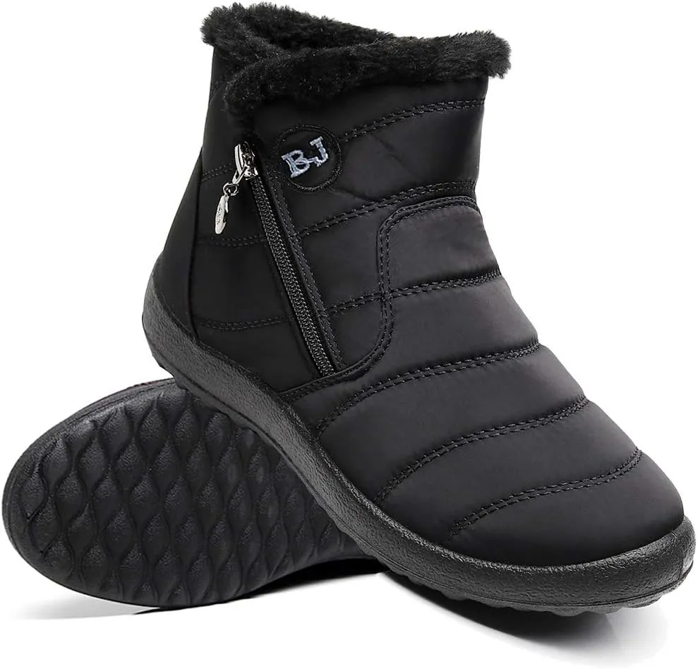 Women Men Lightweight Snow Boots Winter Anti-Slip Ankle Booties Waterproof Slip On Warm Fur Lined Sneaker