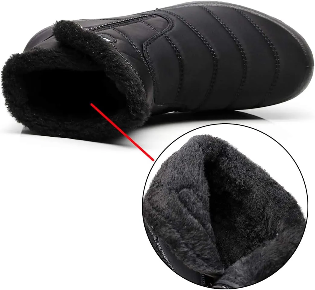 Women Men Lightweight Snow Boots Winter Anti-Slip Ankle Booties Waterproof Slip On Warm Fur Lined Sneaker