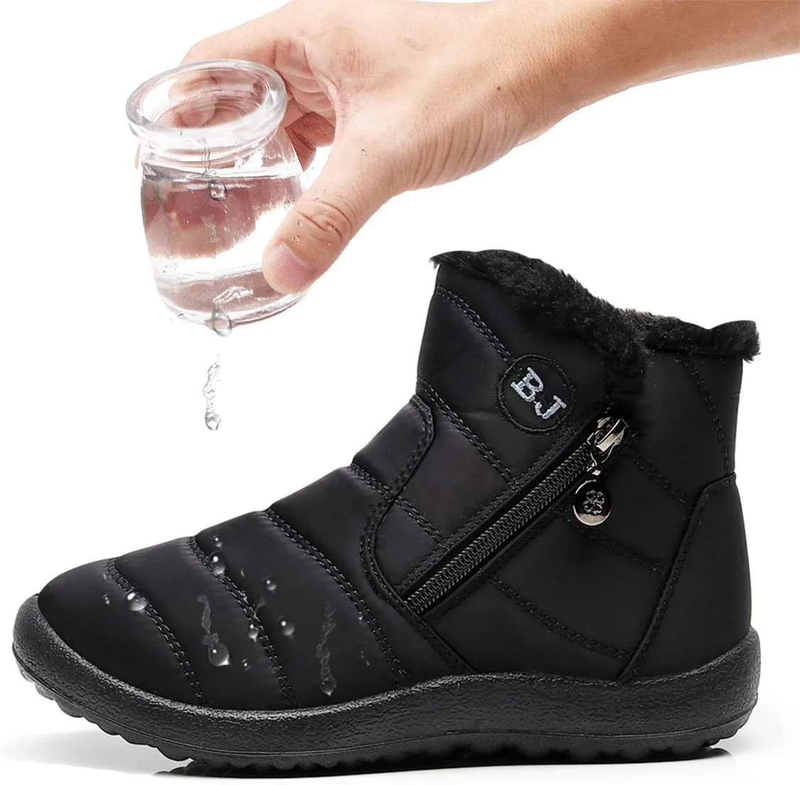 Women Men Lightweight Snow Boots Winter Anti-Slip Ankle Booties Waterproof Slip On Warm Fur Lined Sneaker