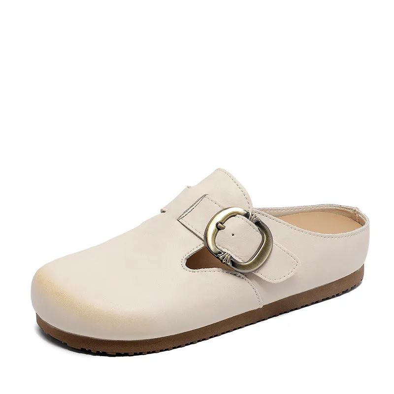 Women Minimalist Soft Leather Flat Mules Shoes