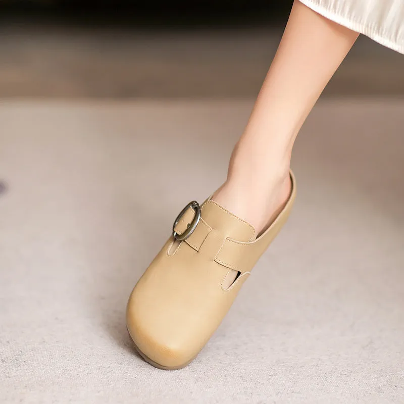 Women Minimalist Soft Leather Flat Mules Shoes