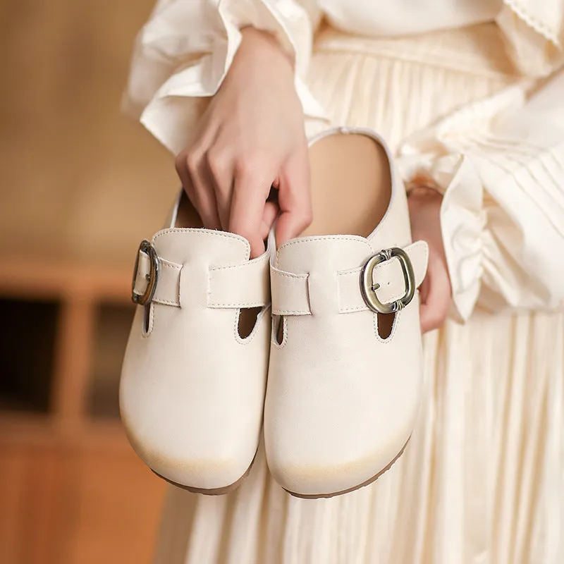 Women Minimalist Soft Leather Flat Mules Shoes