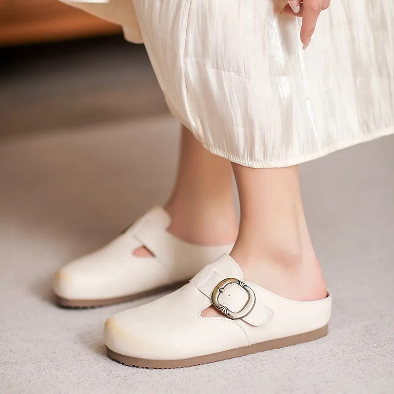 Women Minimalist Soft Leather Flat Mules Shoes