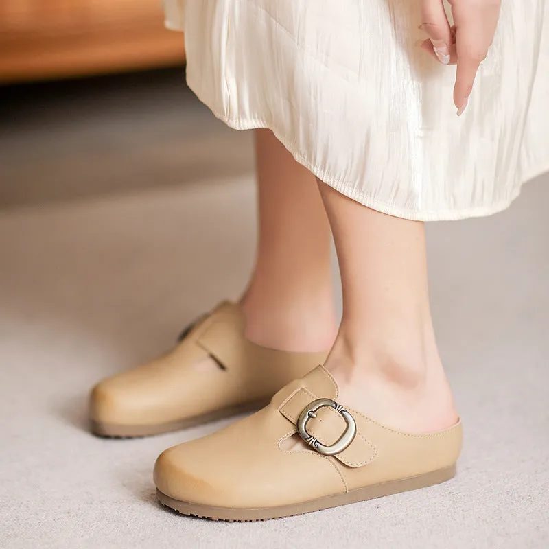 Women Minimalist Soft Leather Flat Mules Shoes