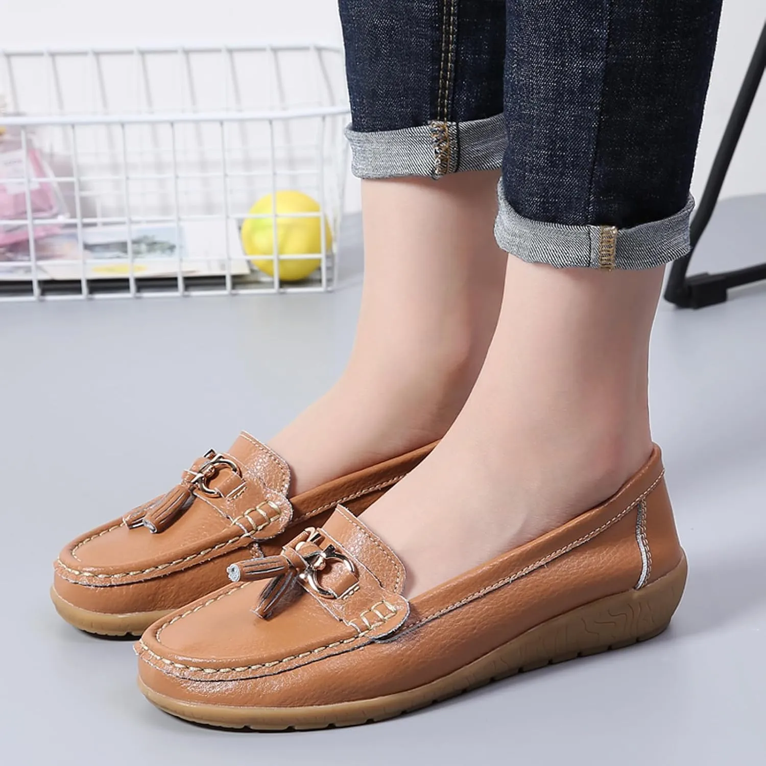 Women Penny Loafer Casual Comfort Slip on Shoes Walking Flat Driving Moccasins Wide Width Shoes Ladies