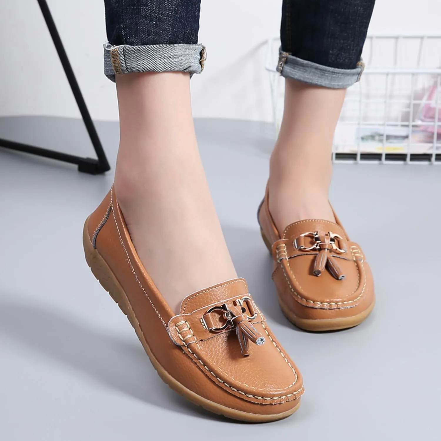 Women Penny Loafer Casual Comfort Slip on Shoes Walking Flat Driving Moccasins Wide Width Shoes Ladies