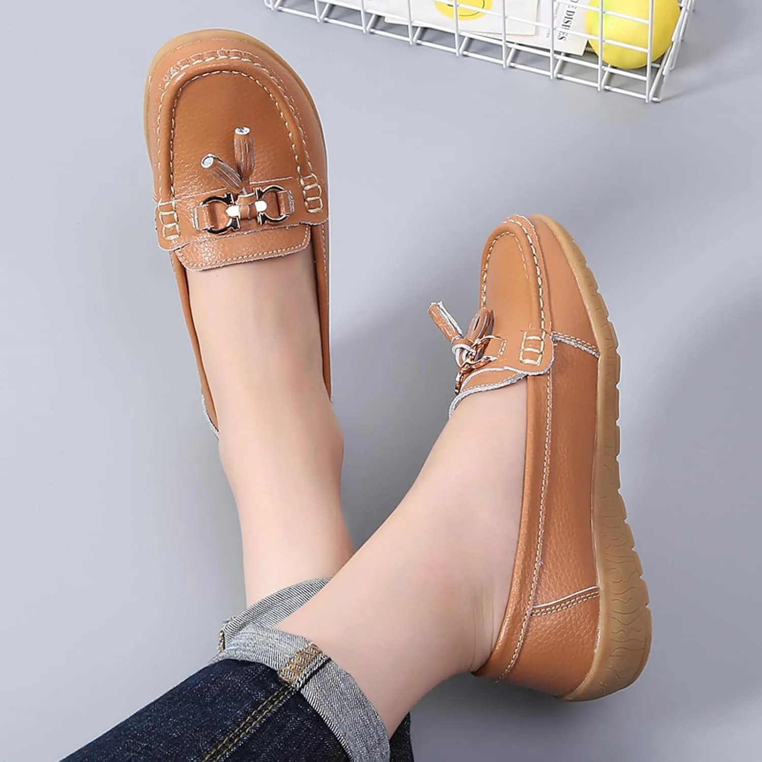 Women Penny Loafer Casual Comfort Slip on Shoes Walking Flat Driving Moccasins Wide Width Shoes Ladies