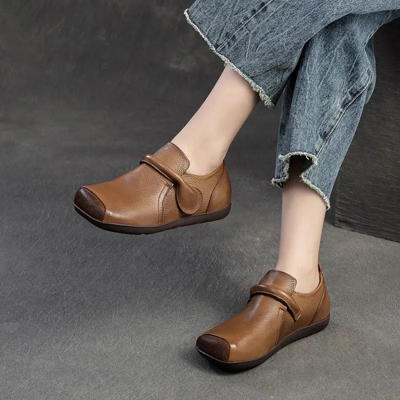 Women Retro Leather Soft Flat Casual Shoes
