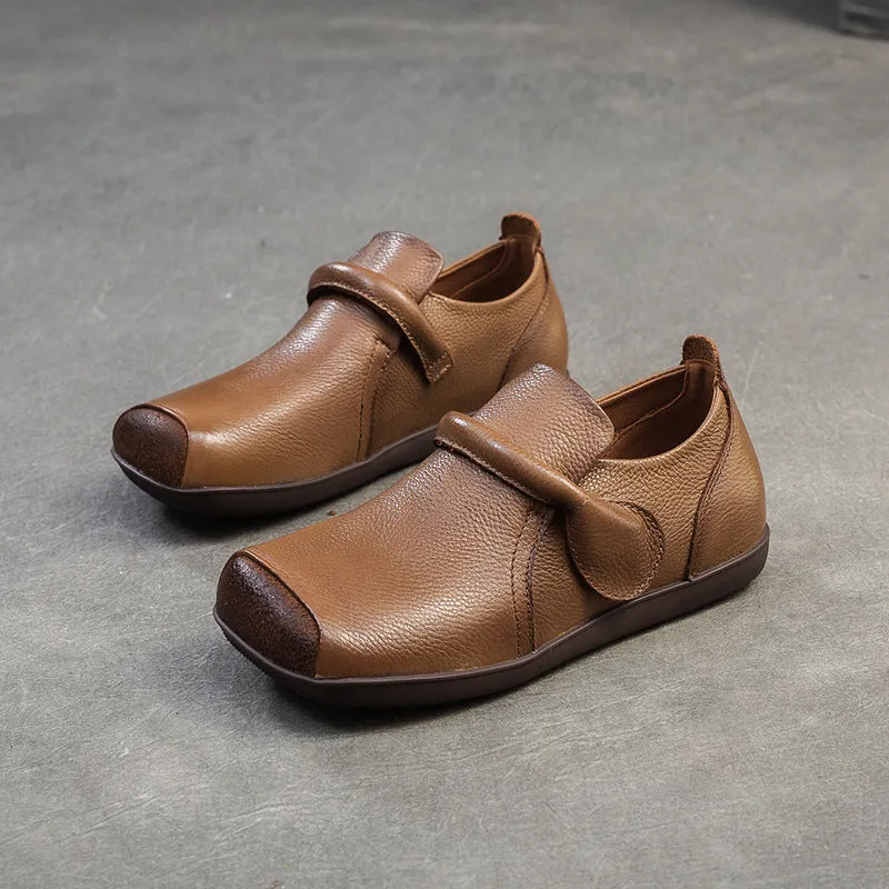 Women Retro Leather Soft Flat Casual Shoes