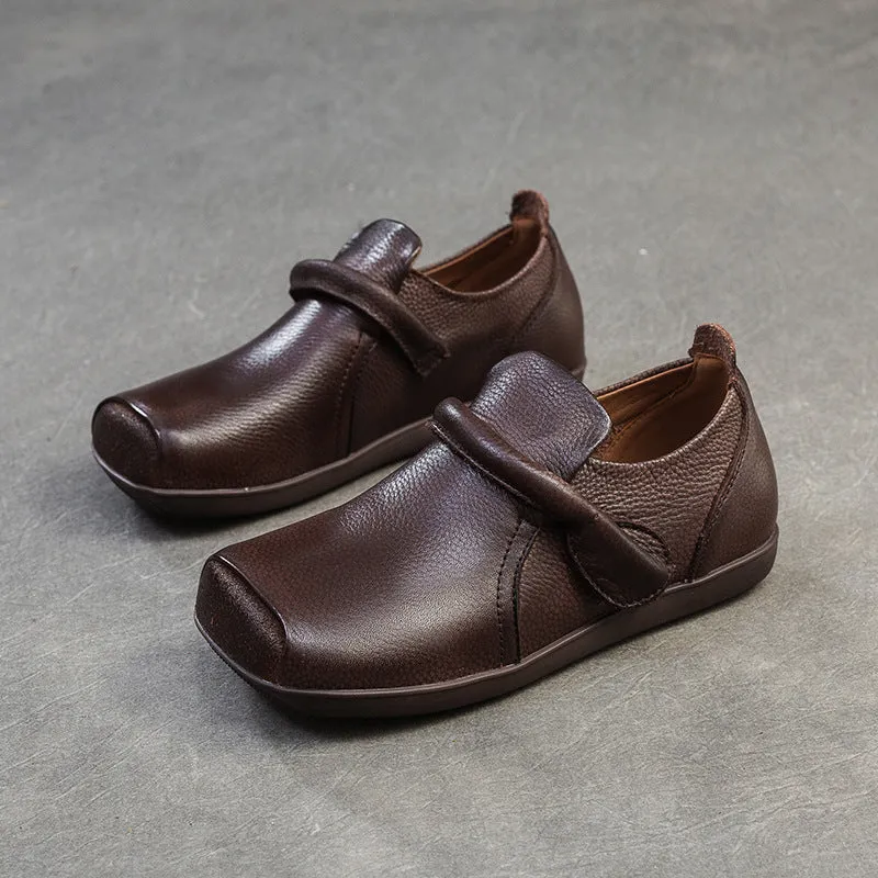 Women Retro Leather Soft Flat Casual Shoes