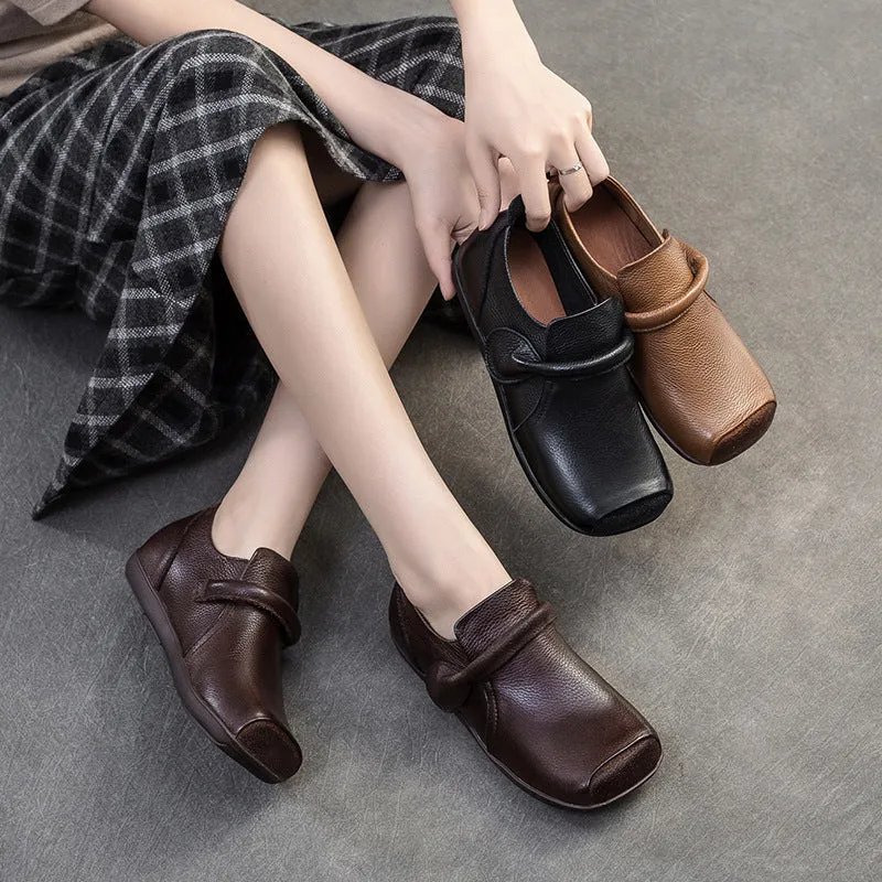 Women Retro Leather Soft Flat Casual Shoes
