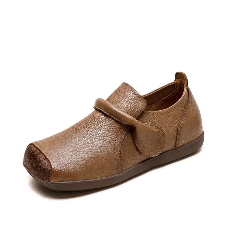 Women Retro Leather Soft Flat Casual Shoes