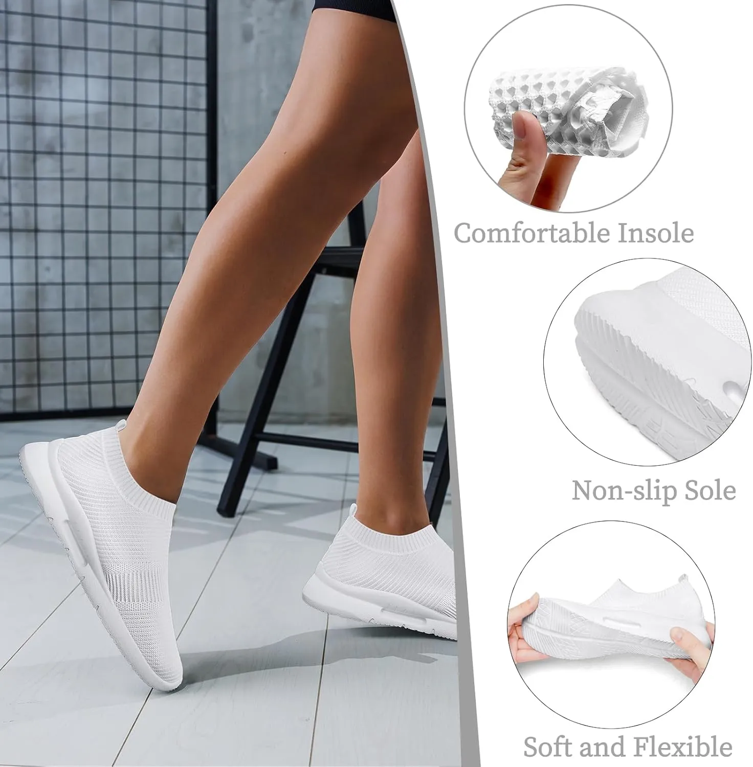 Women Running Shoes Tennis Walking Sneakers Lightweight Slip On Workout Gym Shoes