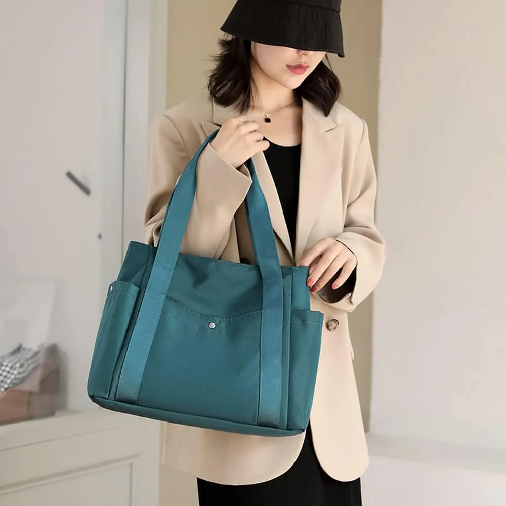 Women Tote Shoulder Handbag Water resistant Nylon Hobo Purse Multi Pocket Top Handle Shopper Shoulder Bag