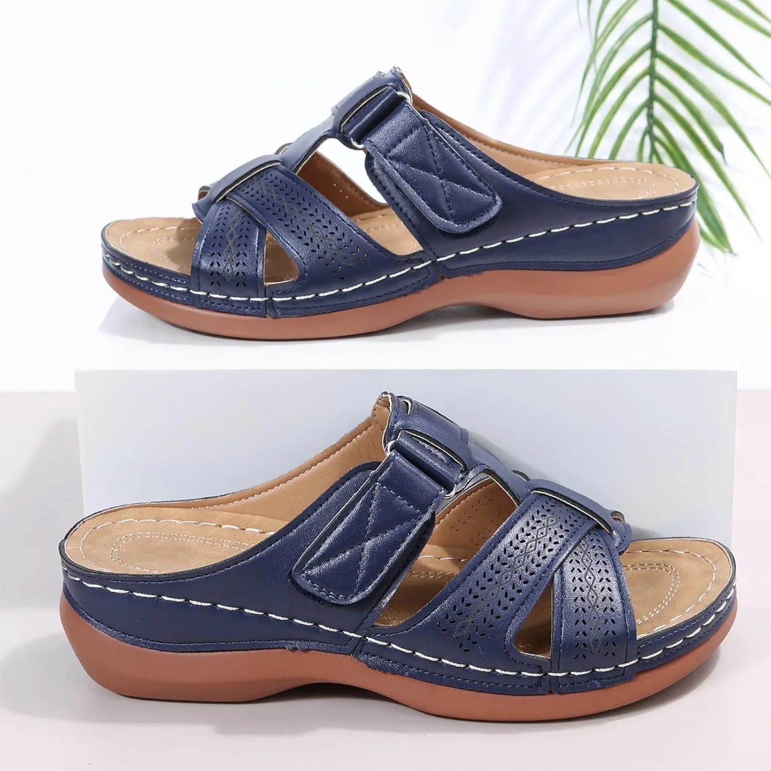 Women Wedge Arch Support Slides Summer Comfort Slip on Sandals Casual Non-Slip Slide Sandal Flat Slippers