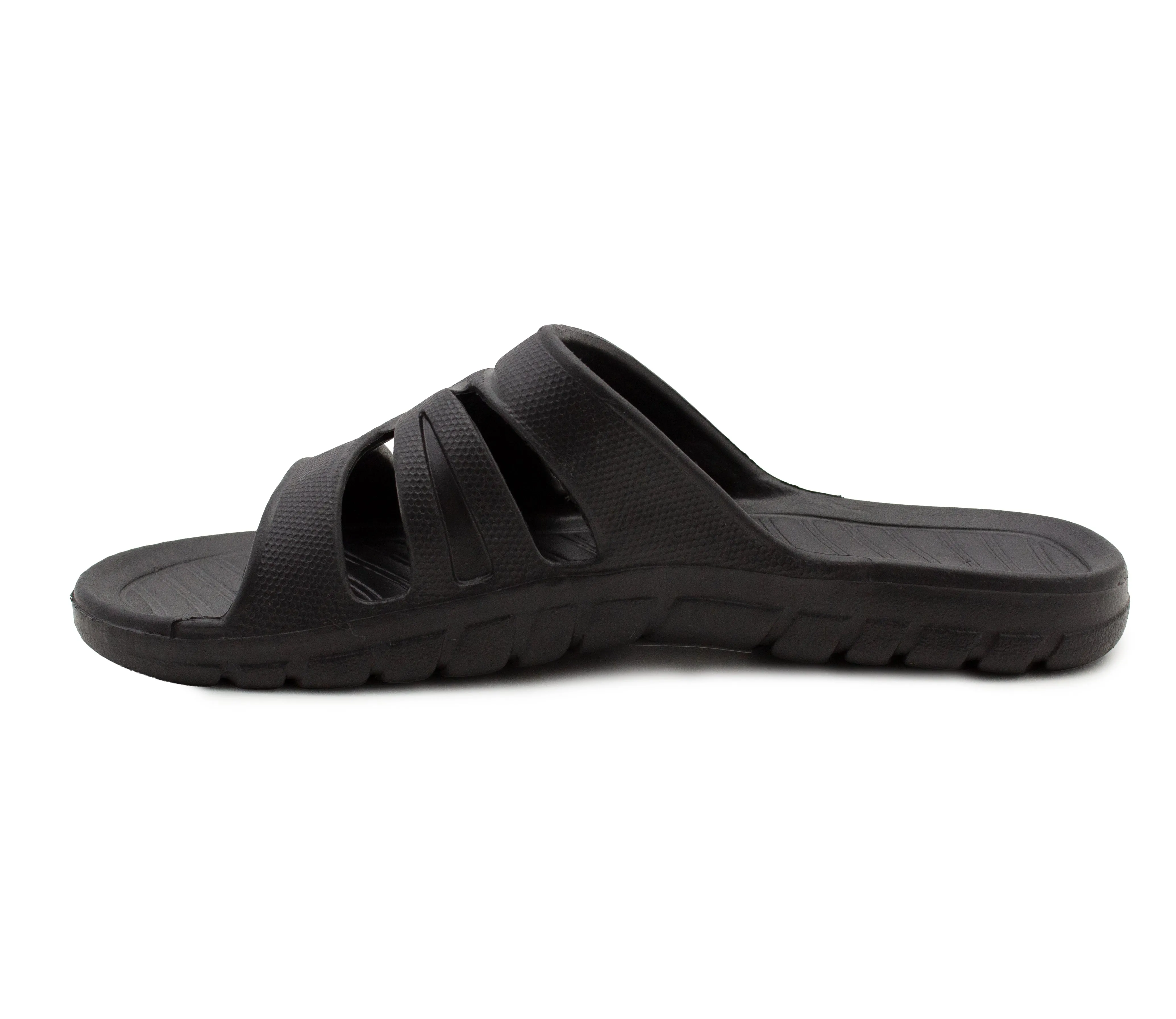 Womens All Black Sliders EVA Lightweight Ladies Summer Beach Shower Bathroom Fashion Spa Slipper Mules Flip Flop Sandals