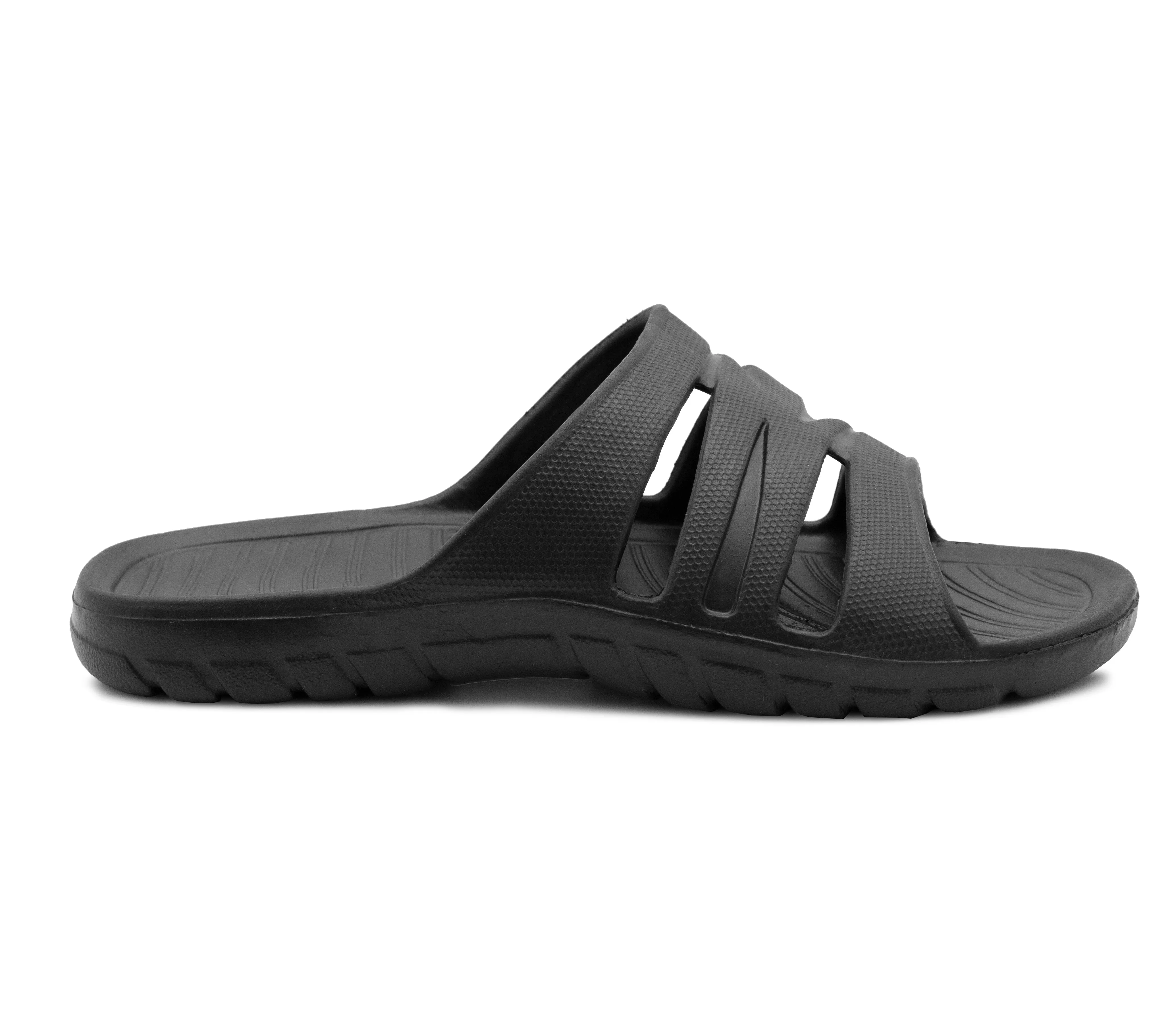 Womens All Black Sliders EVA Lightweight Ladies Summer Beach Shower Bathroom Fashion Spa Slipper Mules Flip Flop Sandals