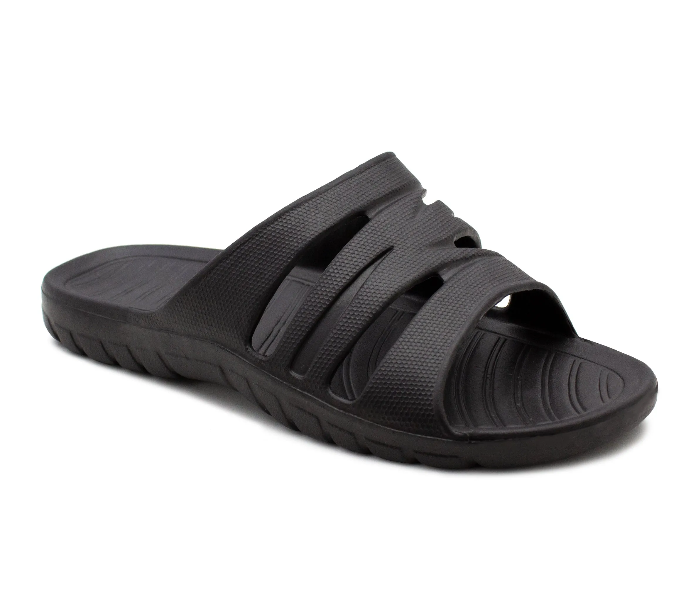 Womens All Black Sliders EVA Lightweight Ladies Summer Beach Shower Bathroom Fashion Spa Slipper Mules Flip Flop Sandals