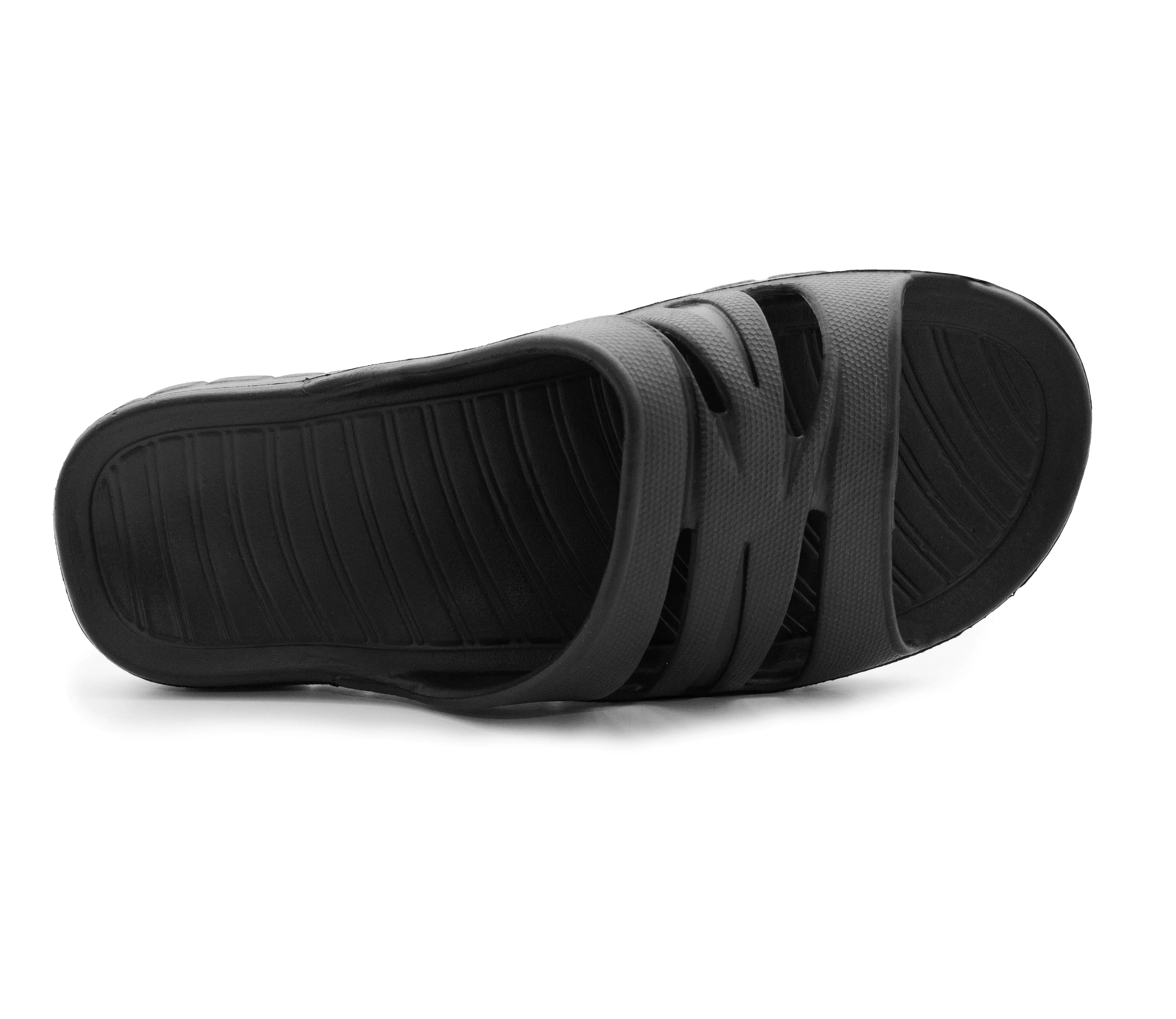 Womens All Black Sliders EVA Lightweight Ladies Summer Beach Shower Bathroom Fashion Spa Slipper Mules Flip Flop Sandals