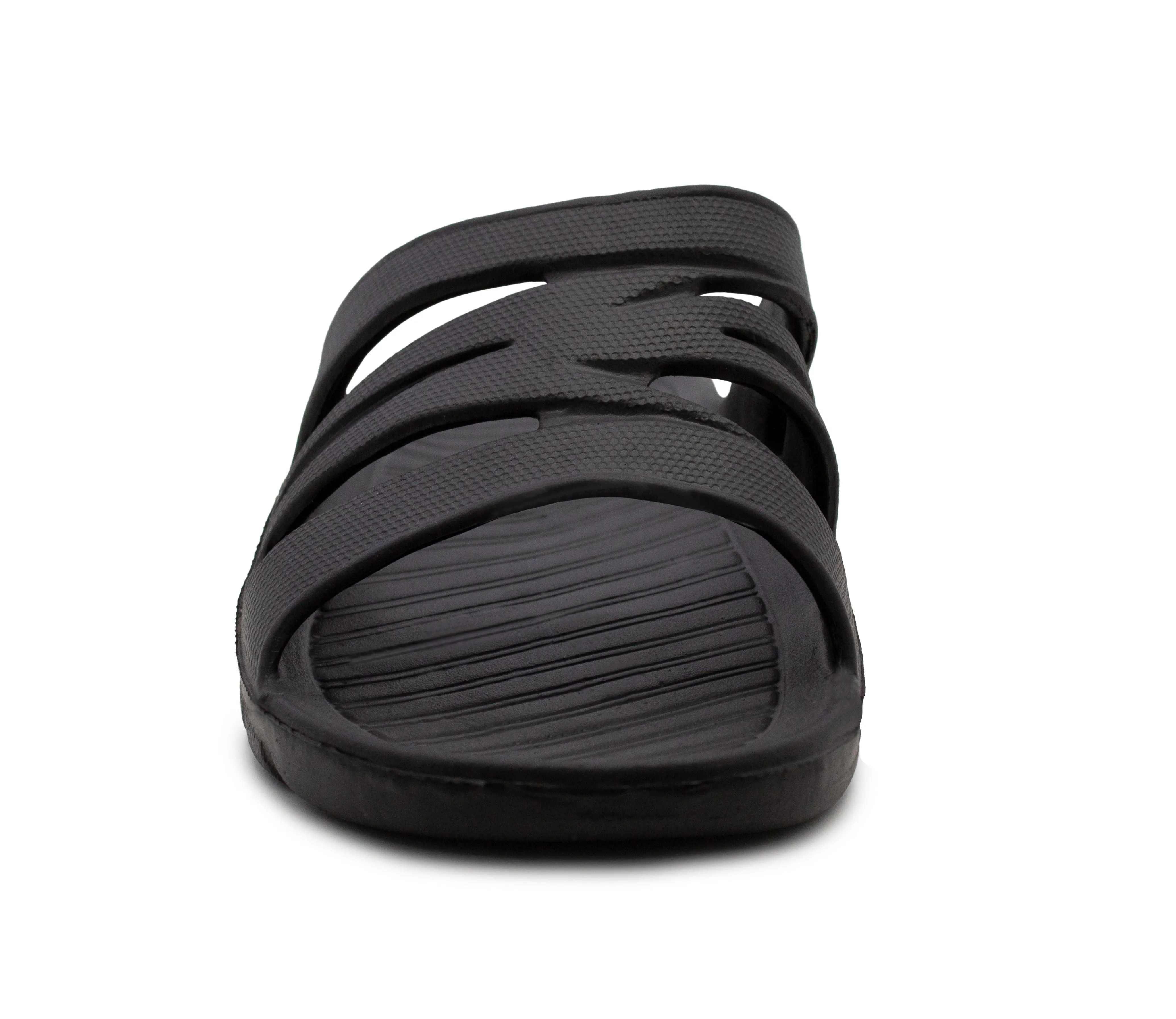 Womens All Black Sliders EVA Lightweight Ladies Summer Beach Shower Bathroom Fashion Spa Slipper Mules Flip Flop Sandals