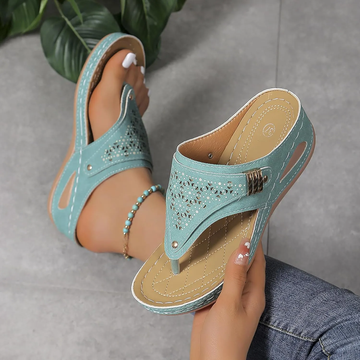 Womens Avylays Orthopedic Sandals,Breathable Mesh Hollow Sports Sandals,Orthopedic Flip-Flops Summer Casual Sandals with Non-Slip Sole,Rhinestones Wedge Heel Thick-Soled Slippers Women