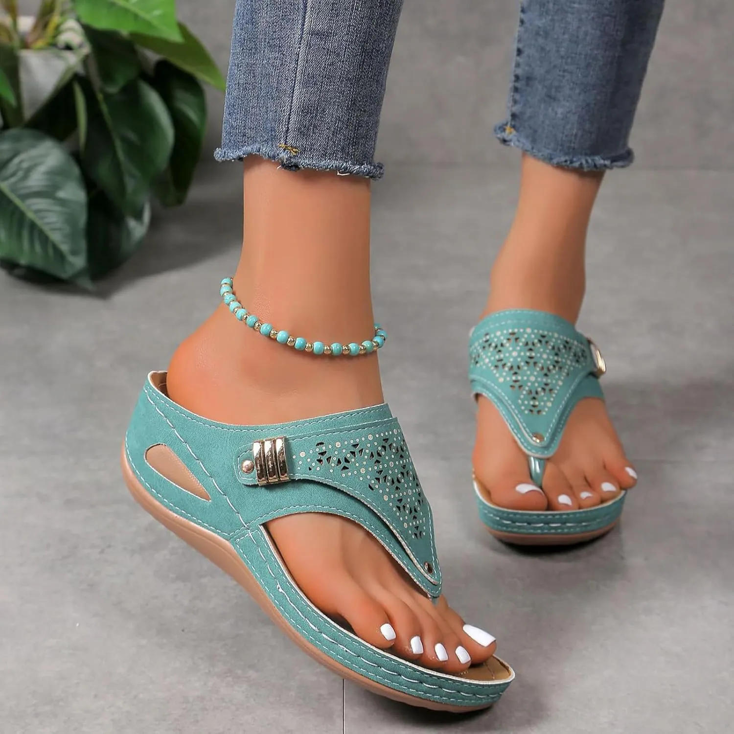 Womens Avylays Orthopedic Sandals,Breathable Mesh Hollow Sports Sandals,Orthopedic Flip-Flops Summer Casual Sandals with Non-Slip Sole,Rhinestones Wedge Heel Thick-Soled Slippers Women