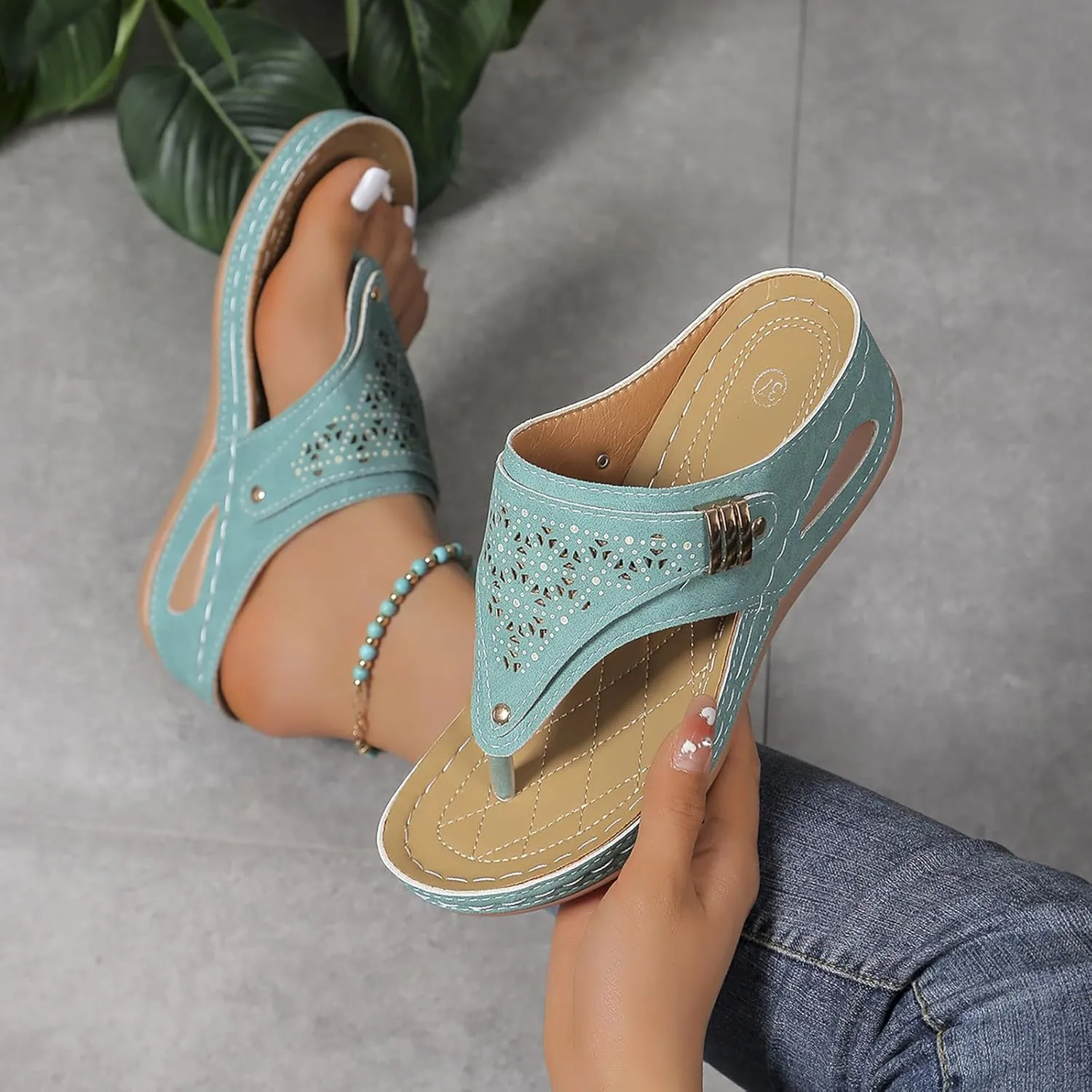 Womens Avylays Orthopedic Sandals,Breathable Mesh Hollow Sports Sandals,Orthopedic Flip-Flops Summer Casual Sandals with Non-Slip Sole,Rhinestones Wedge Heel Thick-Soled Slippers Women