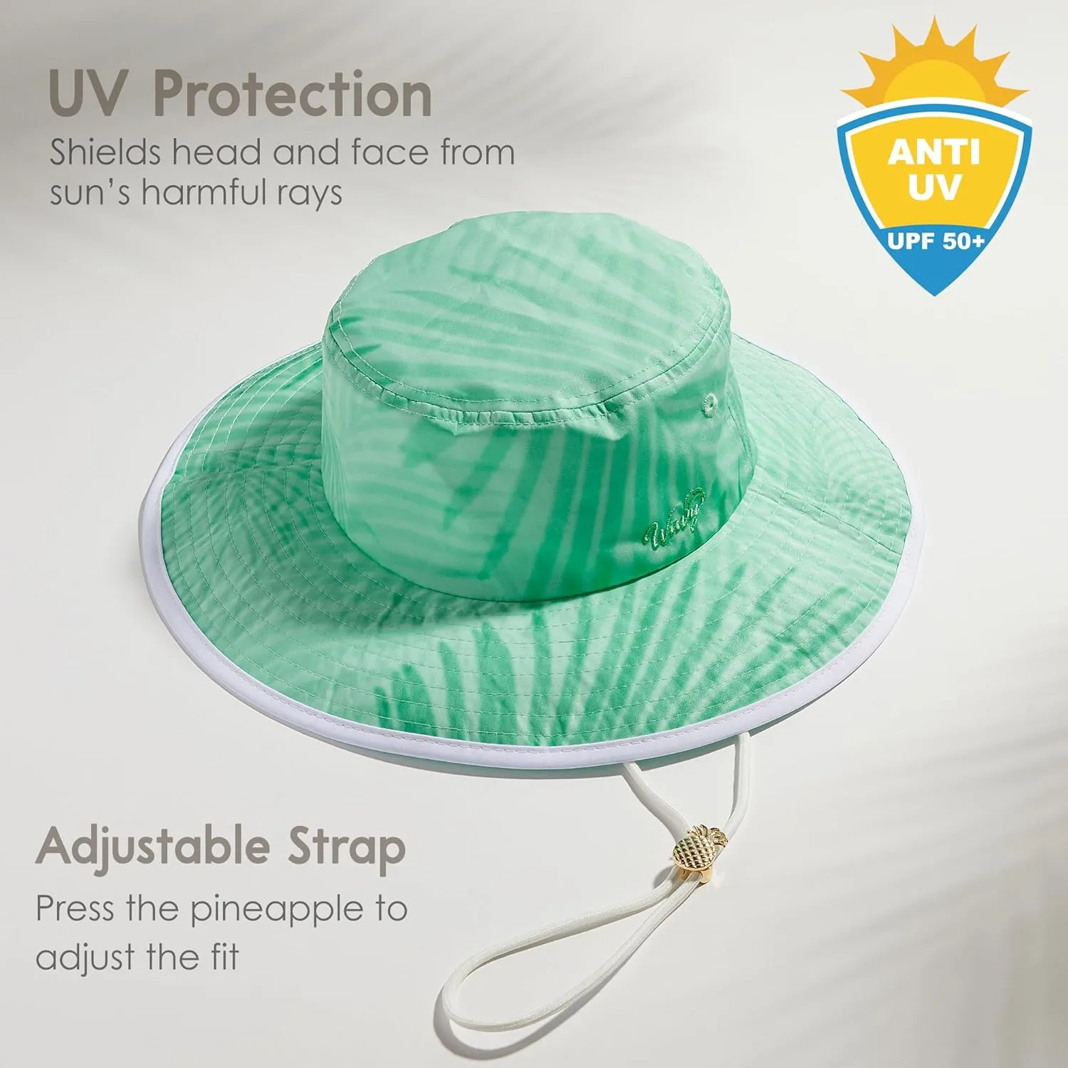 Women’s Beach Hat with Wide Brim Packable for Travel, UV Protection UPF50  Tropical Summer Hat Pineapple Cord Lock Bucket Hat