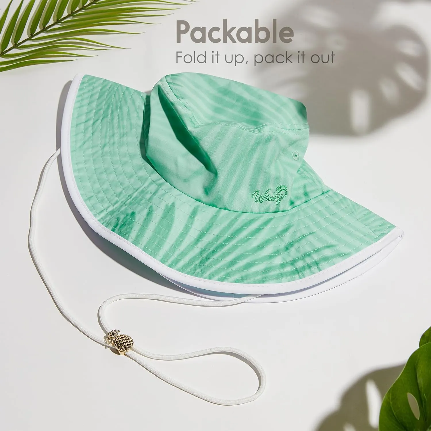 Women’s Beach Hat with Wide Brim Packable for Travel, UV Protection UPF50  Tropical Summer Hat Pineapple Cord Lock Bucket Hat