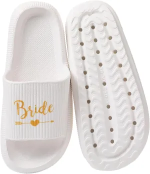 Women's Bride Slippers - White I DO Bride Slide Sandals for Bachelorette Party & Bridal Shower