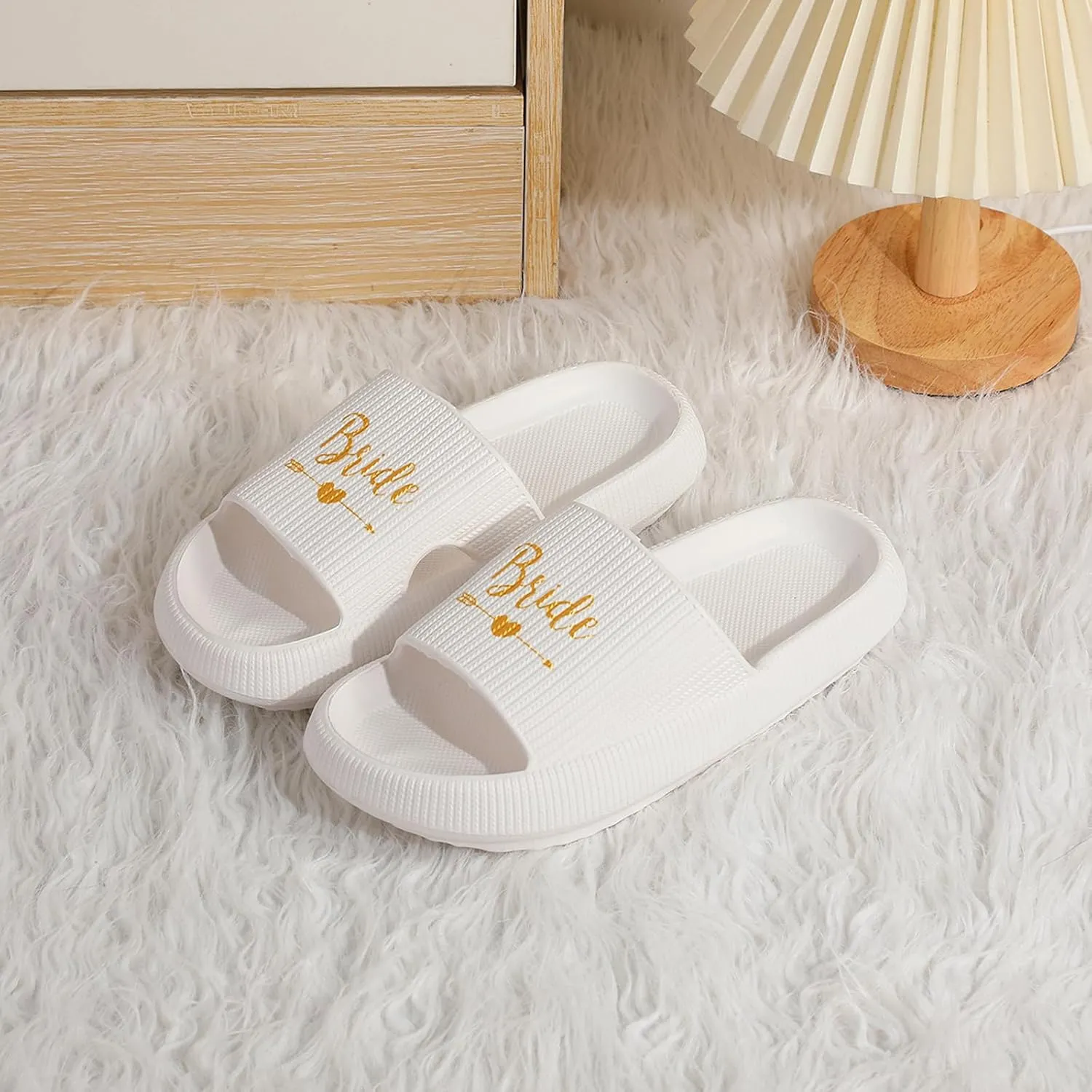 Women's Bride Slippers - White I DO Bride Slide Sandals for Bachelorette Party & Bridal Shower