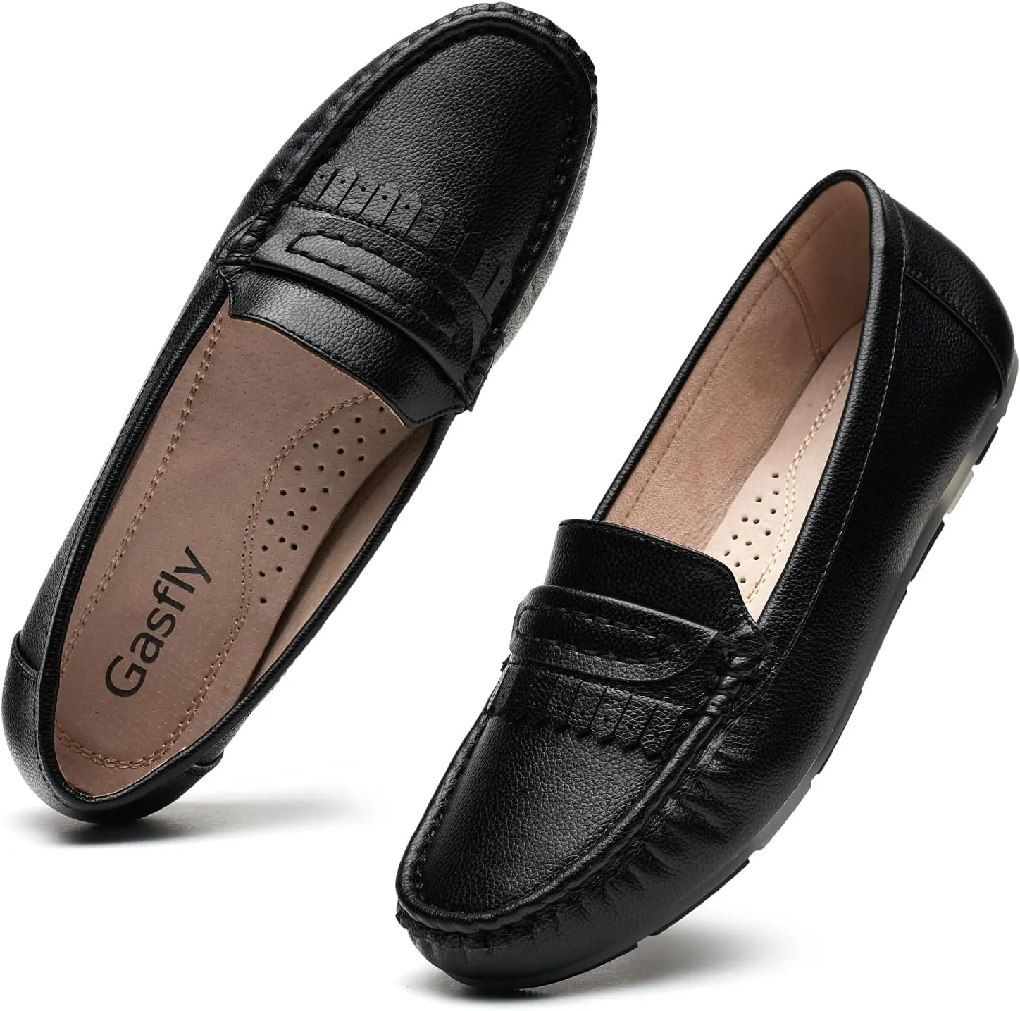 Women's Business Loafers Work Casual Flats Shoes Lightweight Penny PU Leather Slip On Walking Shoes