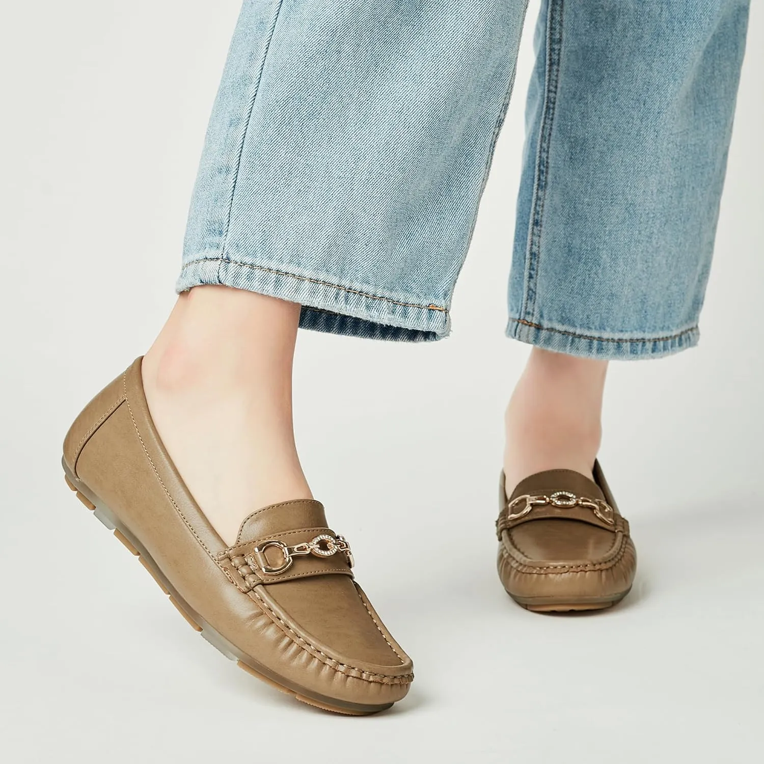 Women's Business Loafers Work Casual Flats Shoes Lightweight Penny PU Leather Slip On Walking Shoes